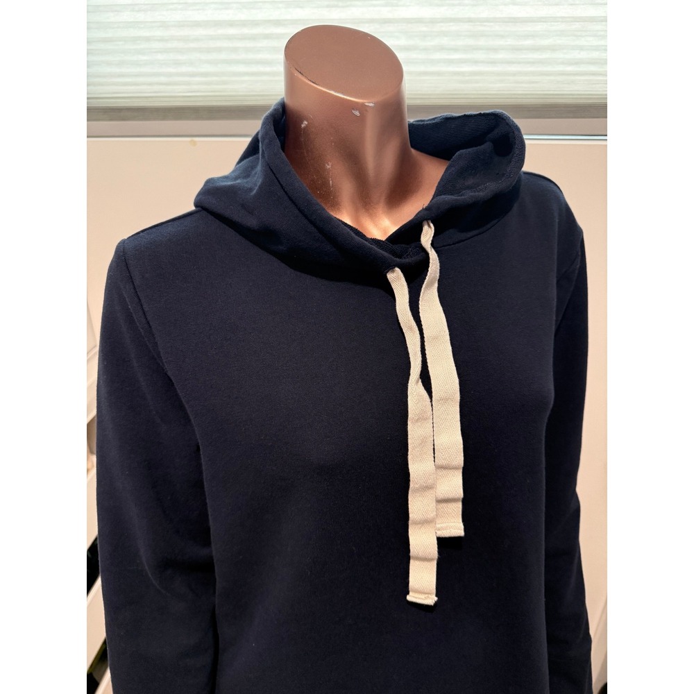 Loft Womens Navy Blue French Terry Hoodie Sweatshirt Size M Side Slit Pullover - Picture 2 of 5
